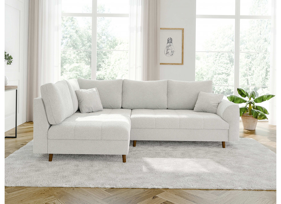 Biały Narożnik z Otomaną Laril L – Na wysokich nóżkach do salonu - Coral 70