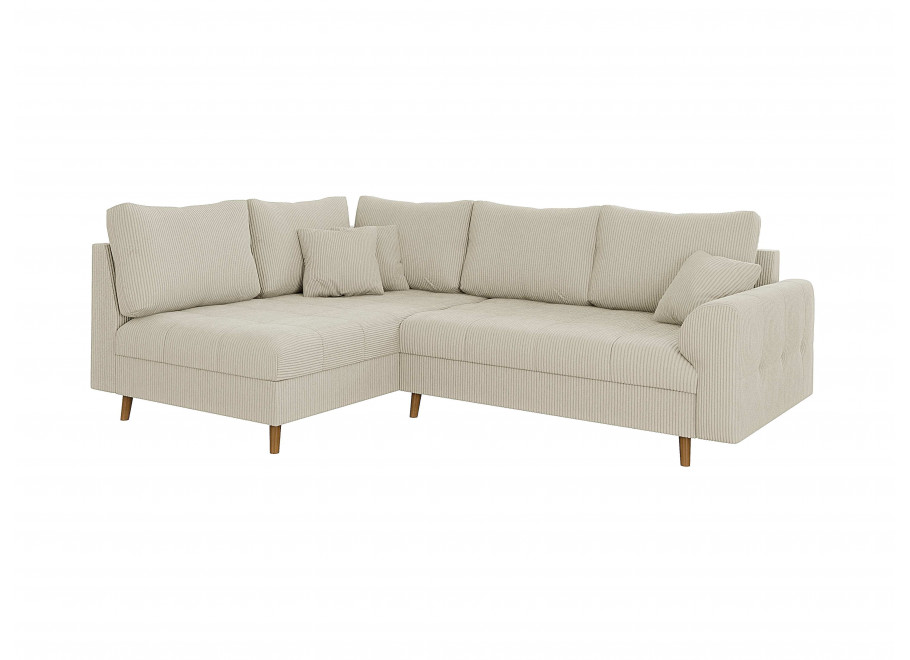 Narożnik beżowy sztruks L-Kształtny Laril – Na wysokich nóżkach do salonu - Lincoln 03