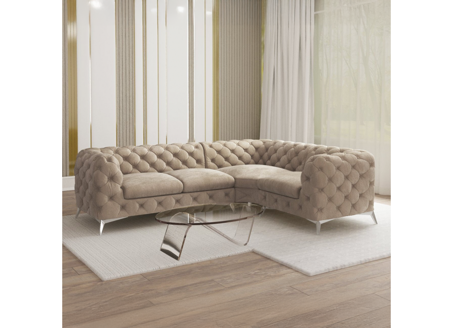 Narożnik Chesterfield szaro-beżowy – nowoczesny na wysokich nóżkach TEO 2+E+1 - Riviera 16
