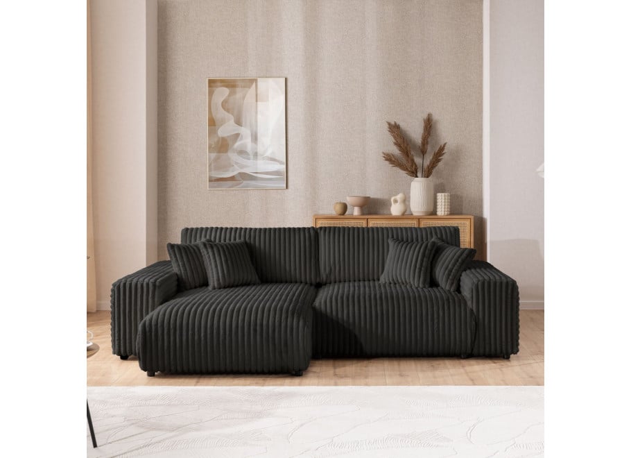 Rozkładany narożnik L-kształtny Nubo grafitowy sztruksowy z funkcją spania - Vito 18