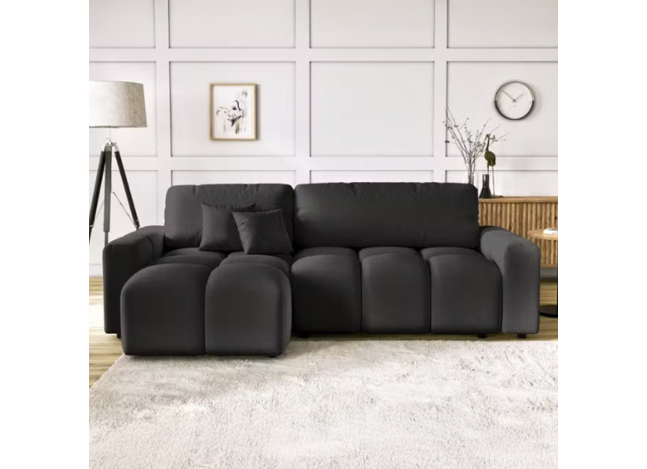 Czarny rozkładany narożnik VEGA z funkcją spania i pojemnikiem na pościel