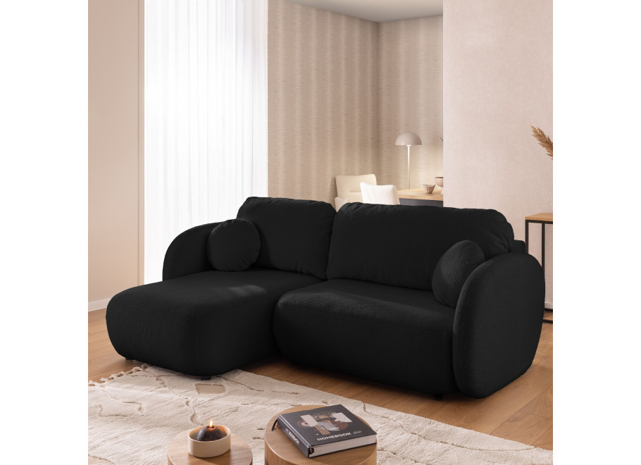 Narożnik Velano z funkcją spania czarny baranek - nowoczesny do salonu - Quelle 100