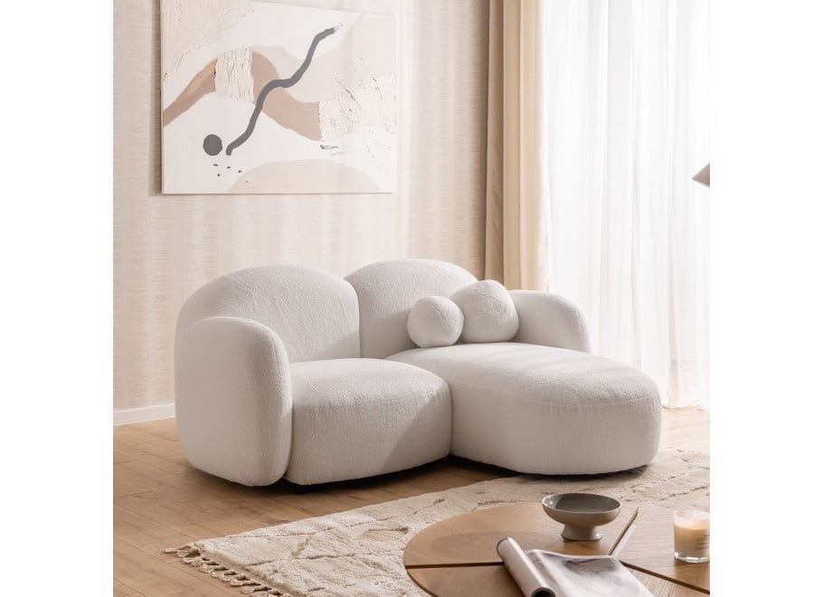 Biały mały narożnik Bloop – kompaktowy L-kształtny, tkanina boucle - Quelle 01