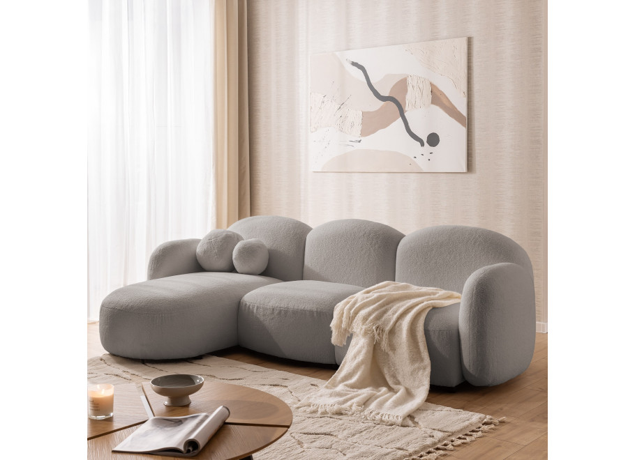Szary, duży, nowoczesny narożnik z ozdobnymi poduszkami Bloop - Quelle 83
