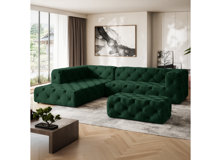 Elegancki narożnik BENTLEY butelkowa zieleń – mebel do pokoju dziennego