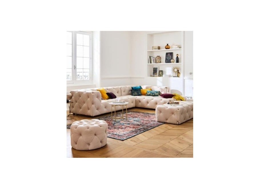 Narożnik pięcioosobowy jasny beż BENTLEY – styl glamour, wygodny do salonu