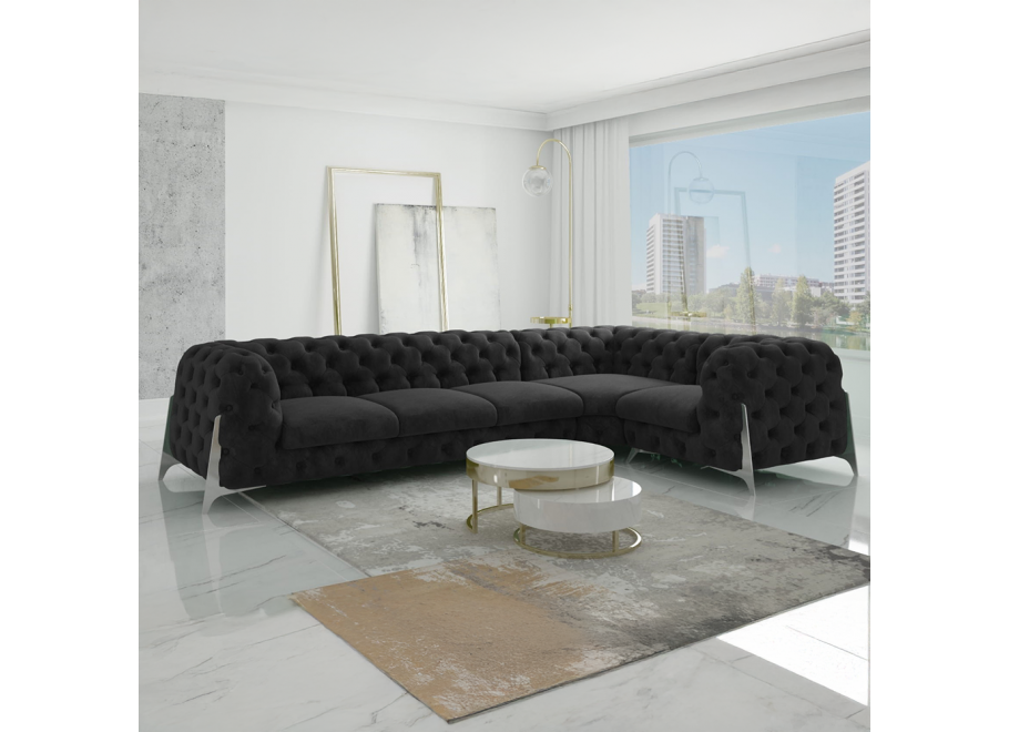 Czarny narożnik pikowany chesterfield glamour KALIFORNIA 3+E+1