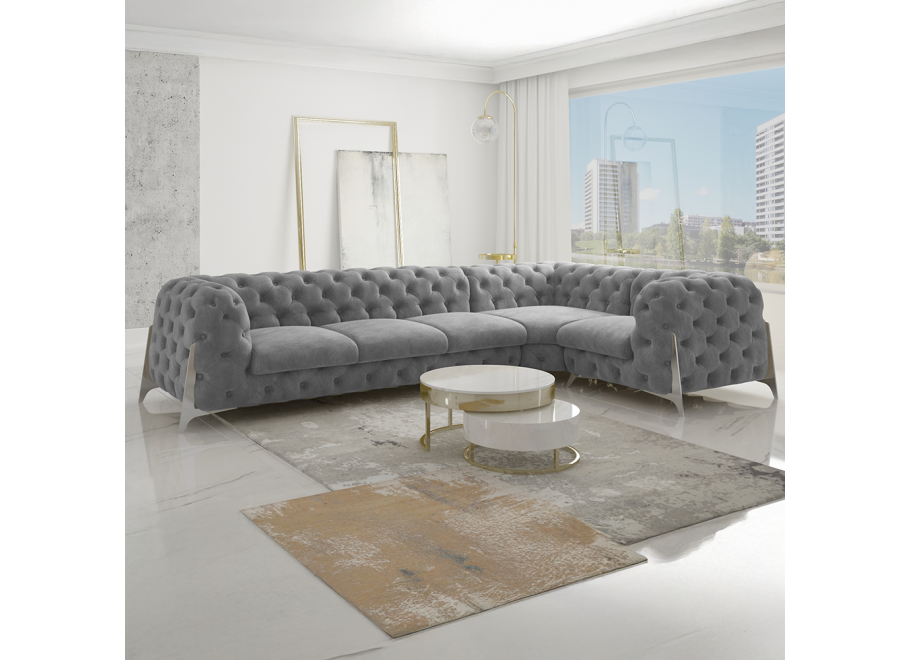 Szary duży narożnik pikowany chesterfield KALIFORNIA 3+E+1