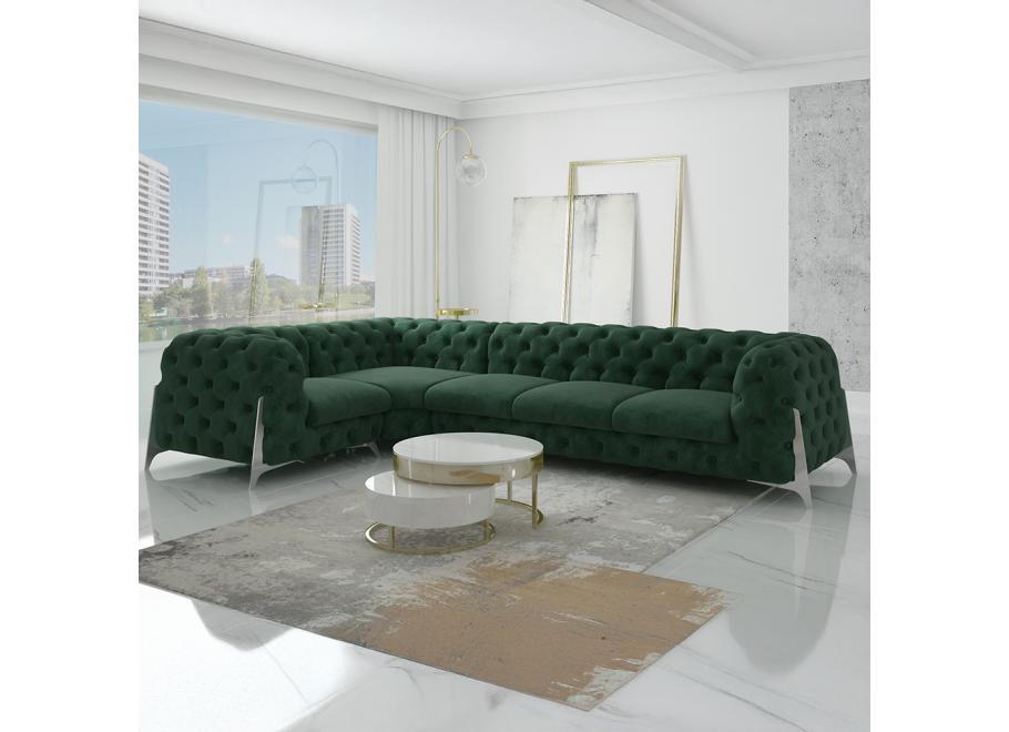 Narożnik w butelkowej zieleni pikowany KALIFORNIA 3+E+1