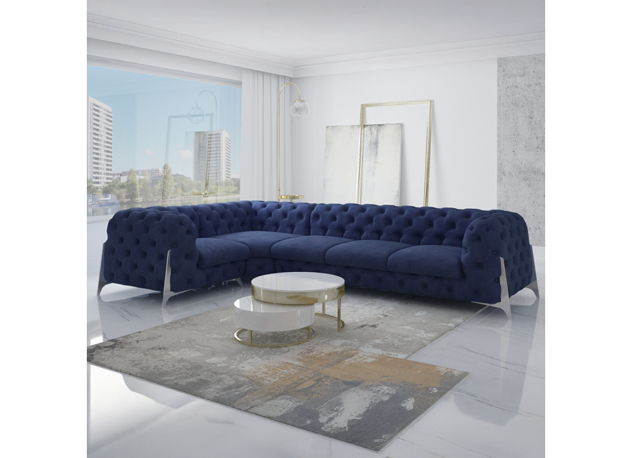 Granatowy duży  narożnik pikowany glamour KALIFORNIA 3+E+1 - Riviera 81