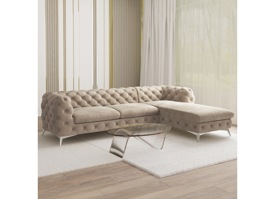 Narożnik szaro-beżowy pikowany glamour Chesterfield TEO 2,5+OT - Riviera 16