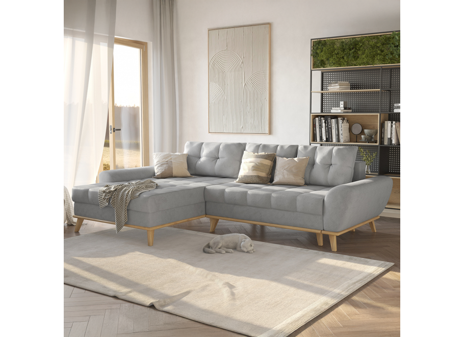 Komfortowy narożnik czteroosobowy z funkcją spania szary GAMBO - Enjoy New 21