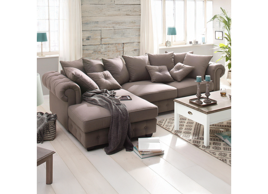 Wygodny narożnik glamour LUZERN – brązowy kolor, elegancki do salonu