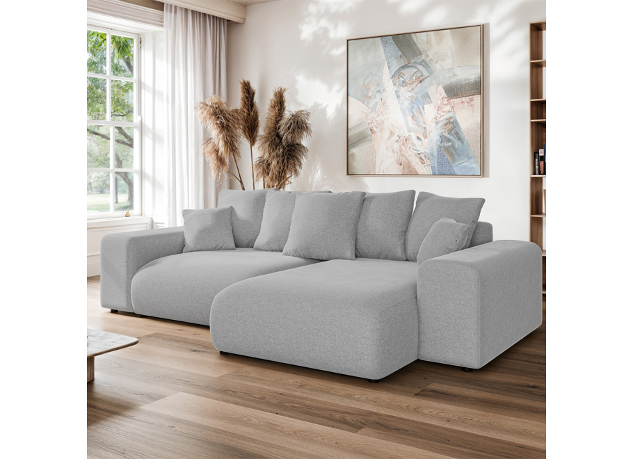 Szary, wygodny narożnik czteroosobowy z funkcją spania Cleo