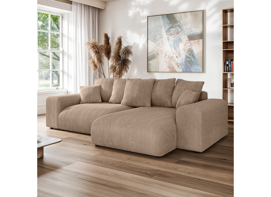 Brązowy narożnik w sztruksie z funkcją spania Cleo w kształcie L - Lincoln 17