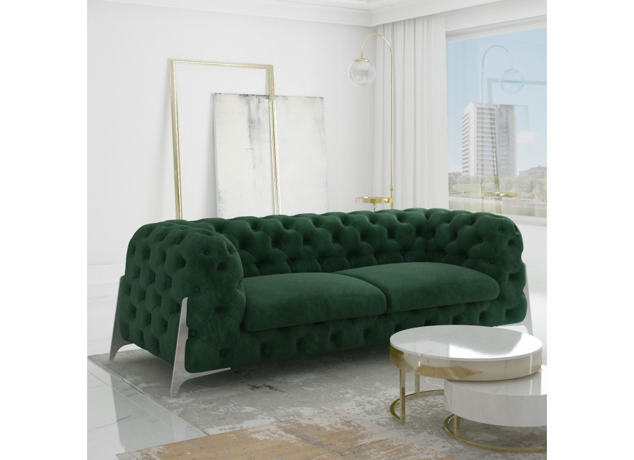 Sofa butelkowa zieleń trzyosobowa pikowana Chesterfield KALIFORNIA 3