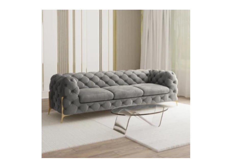 Sofa trzyosobowa pikowana w kolorze szarym Chesterfield TEO HIGH 3