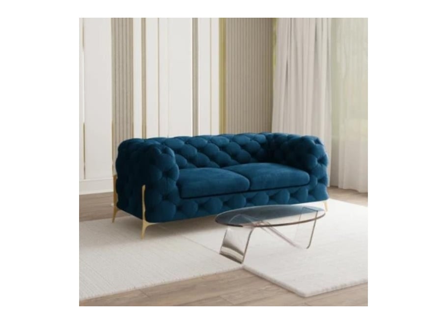 Sofa dwuosobowa granatowa na sprężynach falistych pikowana glamour  TEO HIGH 2