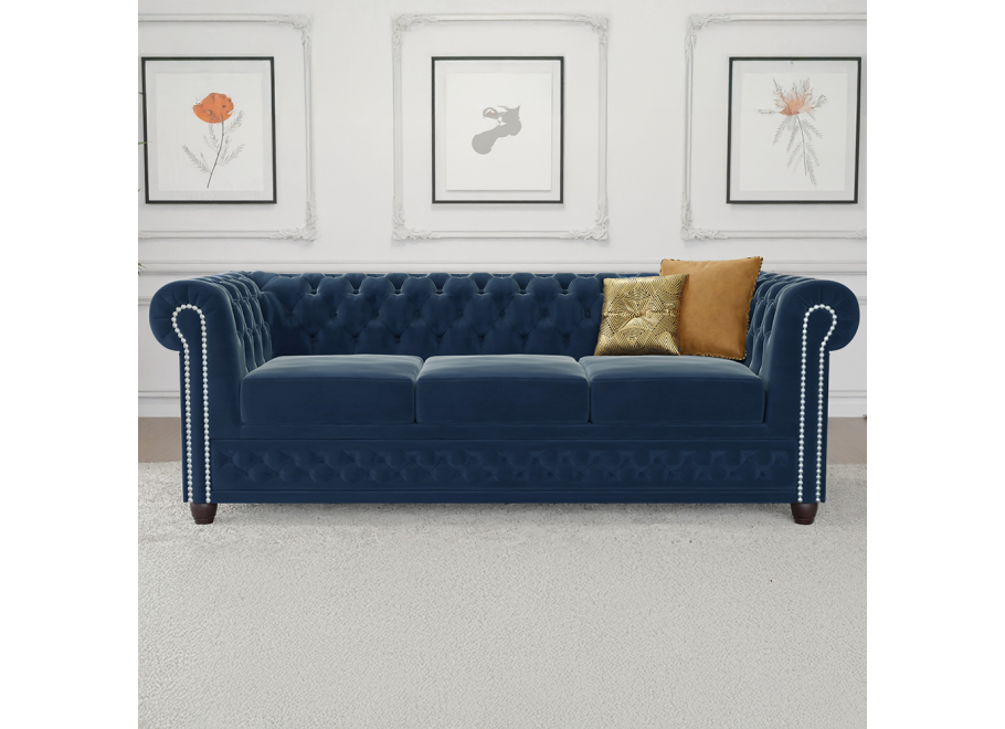 Sofa welurowa pikowana trzyosobowa Chesterfield FELIX 3 Granatowa