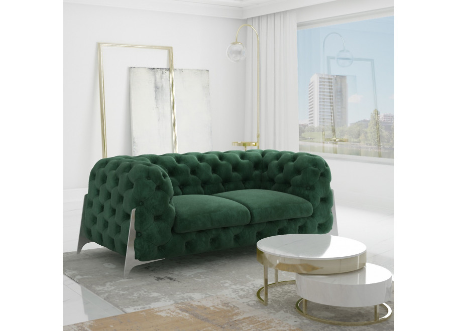 Wygodna sofa dwuosobowa w kolorze butelkowej zieleni pikowana glamour Chesterfield KALIFORNIA 2