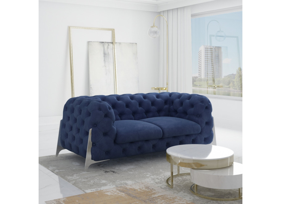 Sofa dwuosobowa pikowana welurowa granatowa glamour Chesterfield KALIFORNIA 2