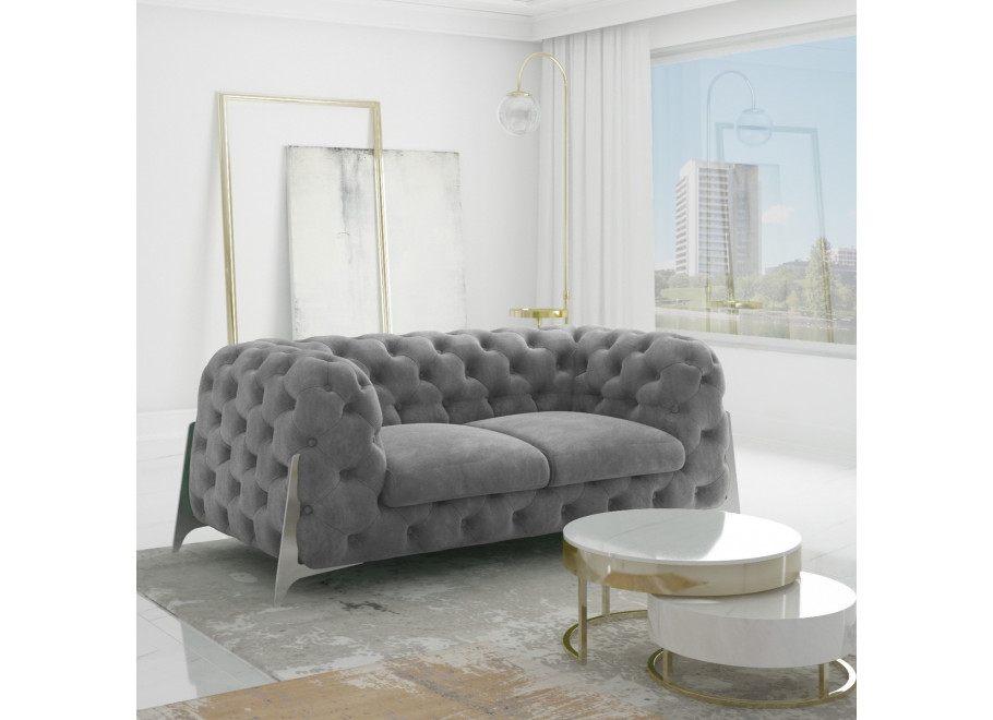 Szara sofa dwuosobowa pikowana glamour Chesterfield KALIFORNIA 2 - Idealna do salonu