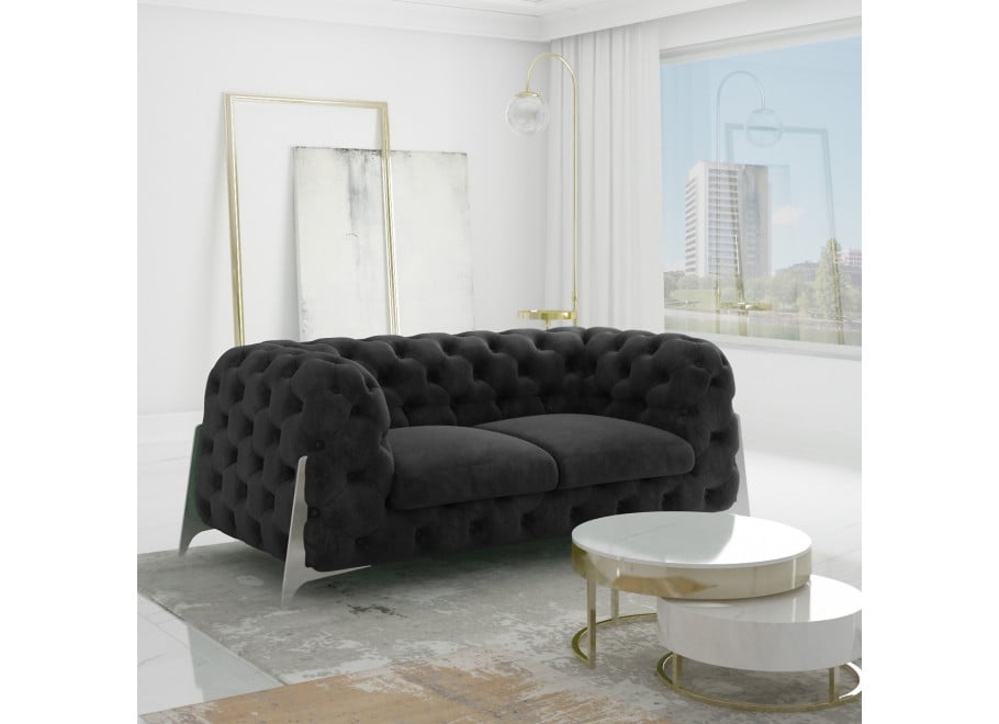 Elegancka czarna sofa dwuosobowa pikowana glamour Chesterfield KALIFORNIA 2