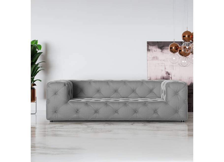 Trzyosobowa sofa Bentley pikowana w szarym kolorze idealna do salonu