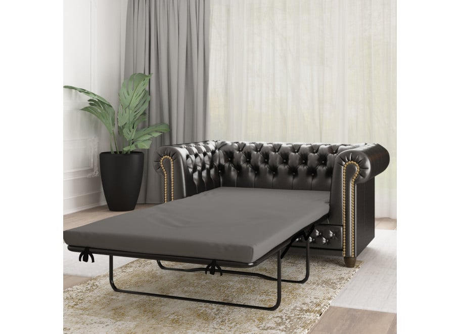 Elegancka sofa Chesterfield FELIX 2 – czarna ekoskóra, 2-osobowa, rozkładana