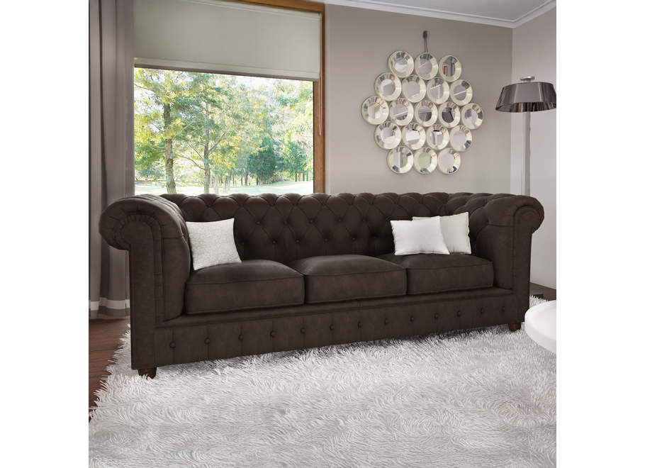 Brązowa sofa pikowana trzyosobowa chesterfield Solaris 3 wygodna i elegancka 2