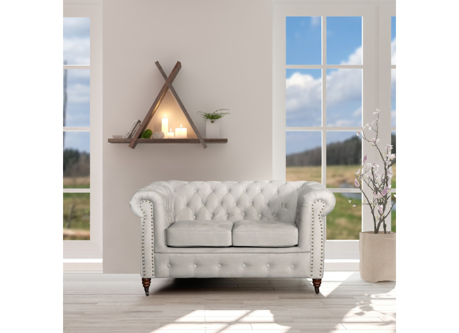 Szara sofa pikowana z funkcją spania Chesterfield VINCENT – stylowa i kompaktowa