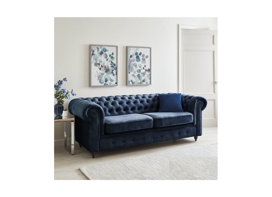 Sofa 3-osobowa VALENCIA – klasyczny Chesterfield w odcieniu niebieskim