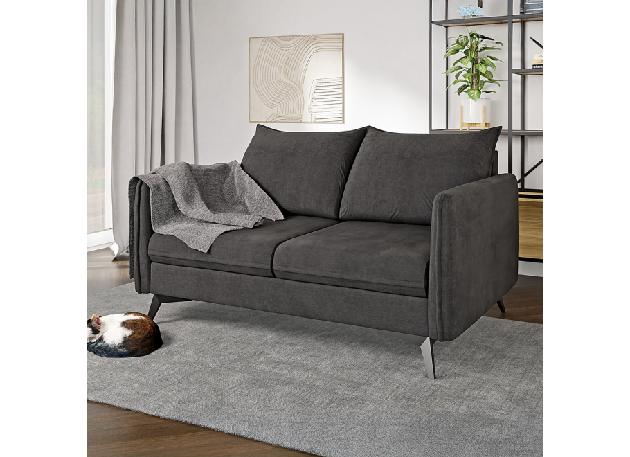 Grafitowa sofa dwuosobowa Verto High – elegancka, welurowa, na metalowych nogach