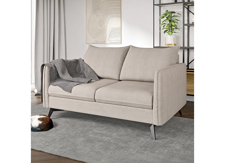 Sofa Verto High beżowa – welurowa, lekka forma na metalowych nóżkach