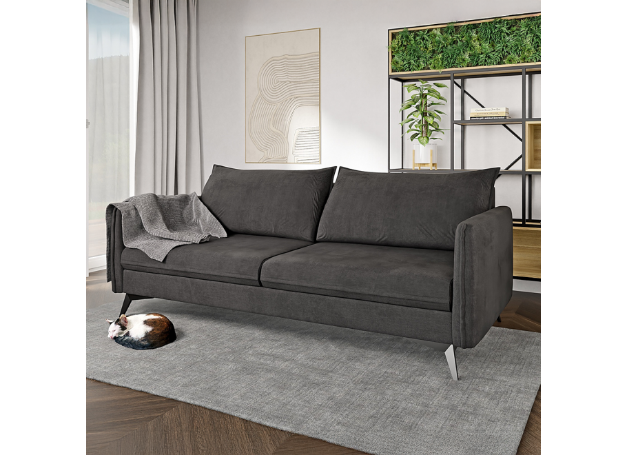 Grafitowa sofa trzyosobowa Verto High – elegancka, welurowa, na metalowych nóżkach