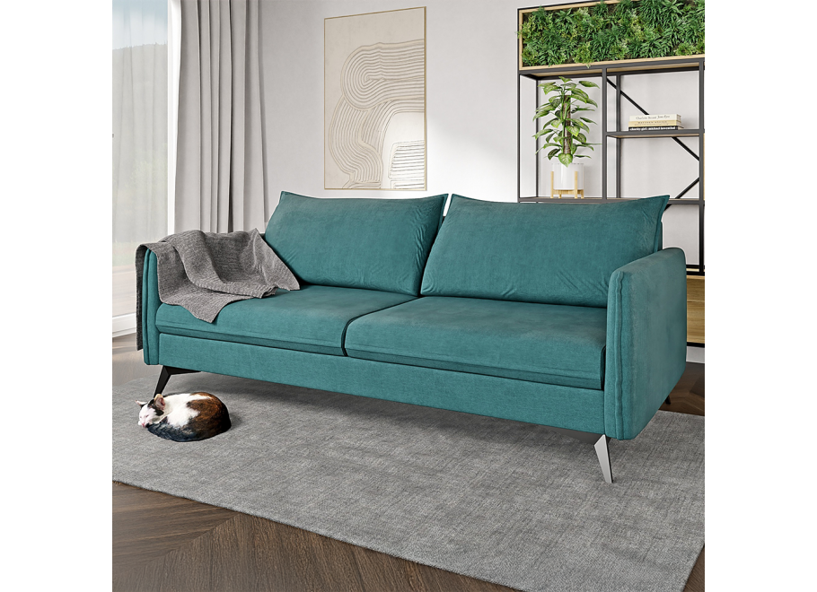 Verto High turkusowa – elegancka sofa na wysokich nóżkach, do salonu