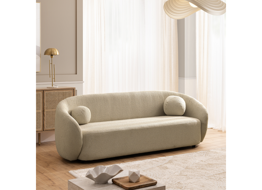 Beżowa sofa trzyosobowa Cloudi – stylowa, komfortowa, z okrągłymi poduszkami