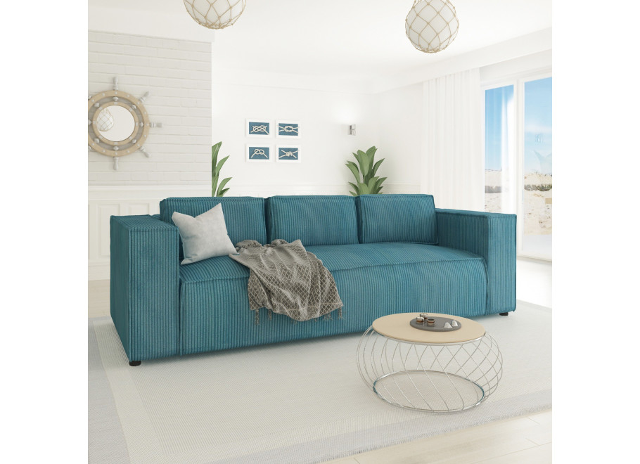 Turkusowa sofa Esmo – sztruksowa, wygodna, nowoczesna