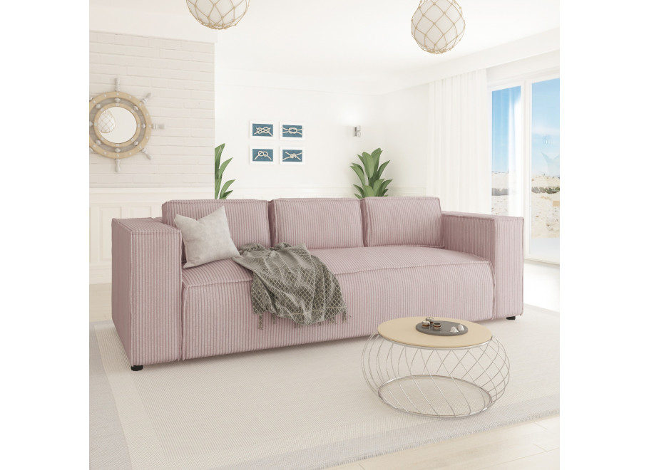 Esmo – sztruksowa sofa 3-osobowa w różowym kolorze