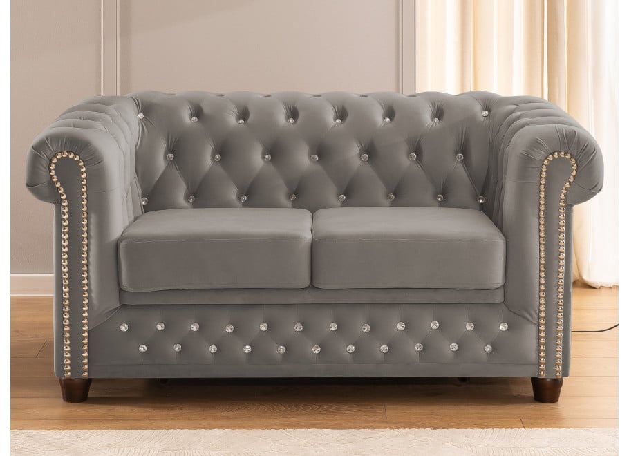 Szara sofa dwuosobowa pikowana Felix Blink – styl Chesterfield z funkcją spania - Riviera 91