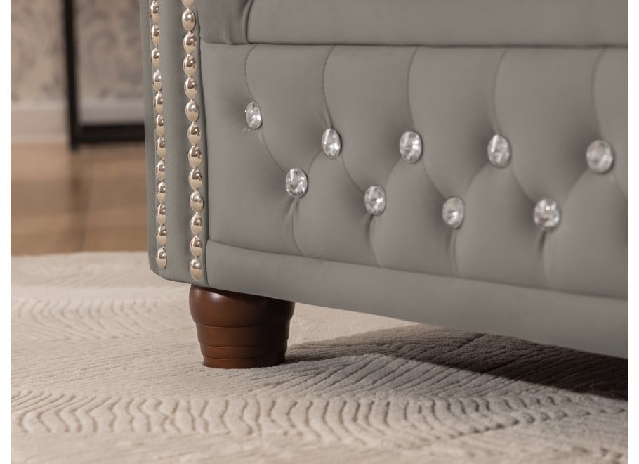 Szara sofa dwuosobowa pikowana Felix Blink – styl Chesterfield z funkcją spania - Riviera 91