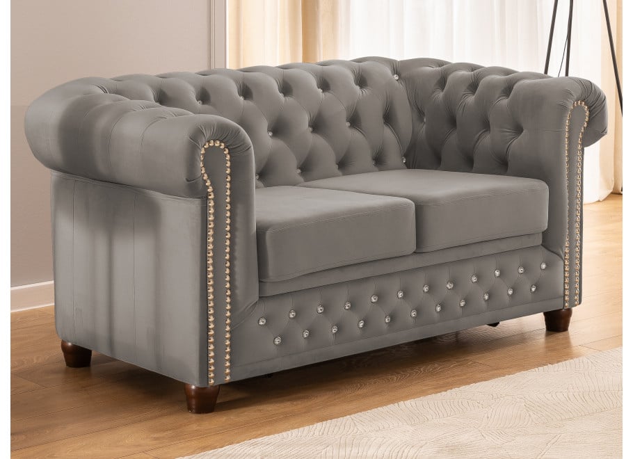 Szara sofa dwuosobowa pikowana Felix Blink – styl Chesterfield z funkcją spania - Riviera 91