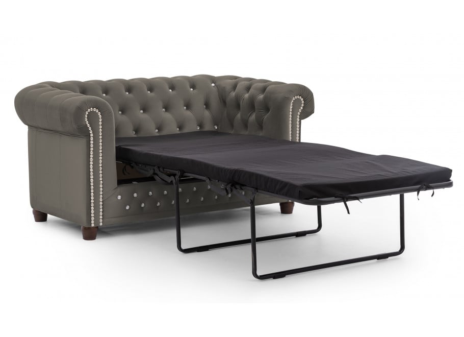 Szara sofa dwuosobowa pikowana Felix Blink – styl Chesterfield z funkcją spania - Riviera 91