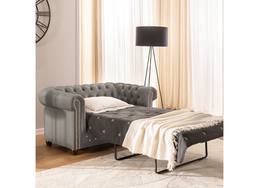 Szara sofa dwuosobowa pikowana Felix Blink – styl Chesterfield z funkcją spania - Riviera 91