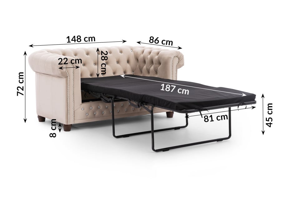 Mała sofa beżowa z kryształkami Felix Blink – pikowana z funkcją spania 5
