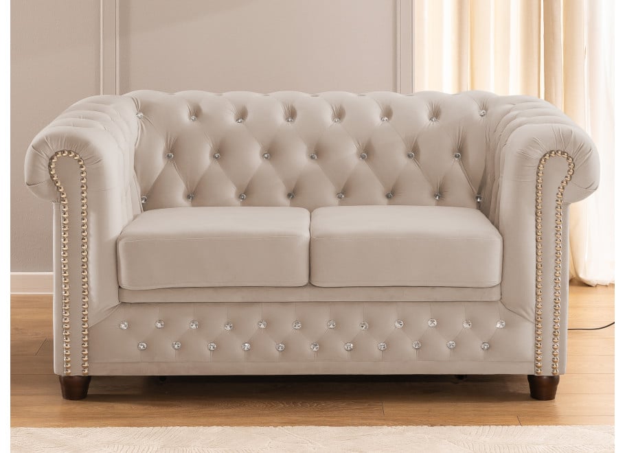 Mała sofa beżowa z kryształkami Felix Blink – pikowana z funkcją spania 10