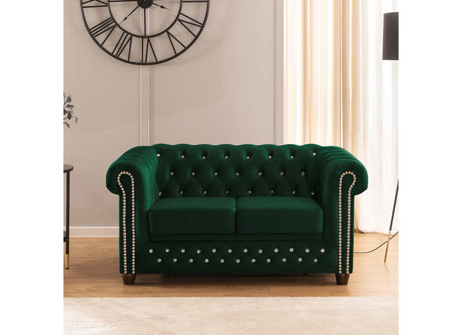 Sofa dwuosobowa butelkowa zieleń Felix Blink – Chesterfield z funkcją spania - Riviera 38
