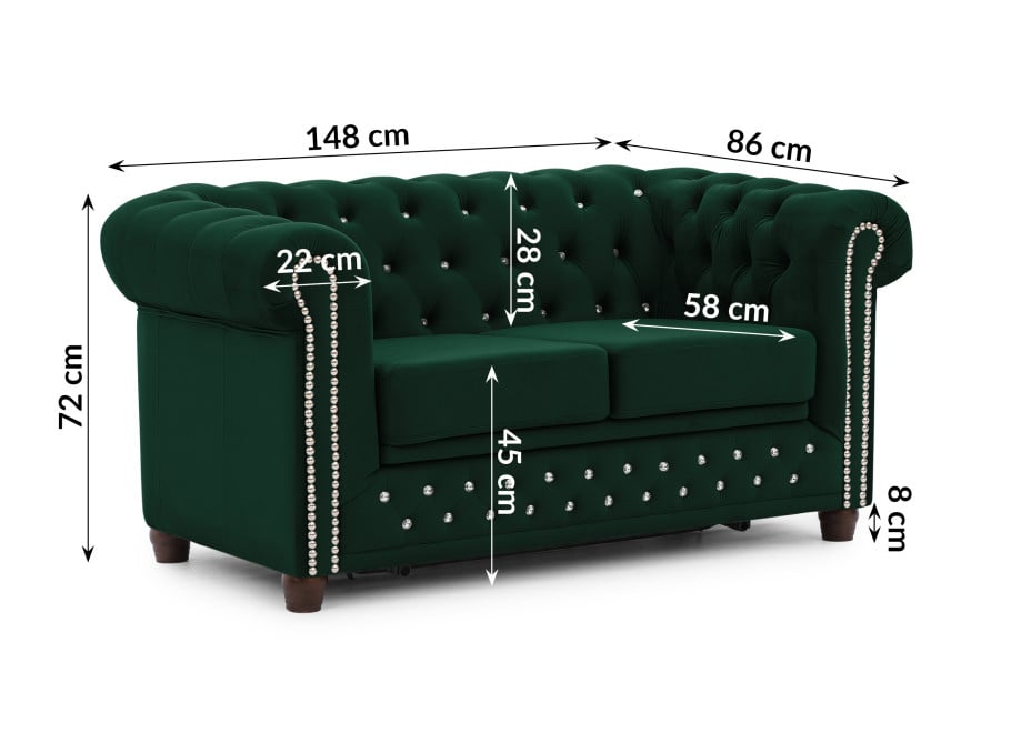Sofa dwuosobowa butelkowa zieleń Felix Blink – Chesterfield z funkcją spania 5