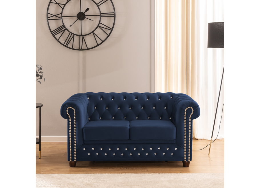 Granatowa sofa pikowana z kryształkami Felix Blink – rozkładana Chesterfield - Riviera 81