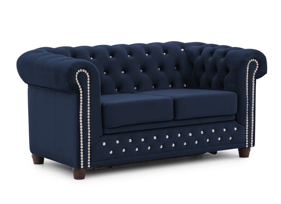 Granatowa sofa pikowana z kryształkami Felix Blink – rozkładana Chesterfield - Riviera 81